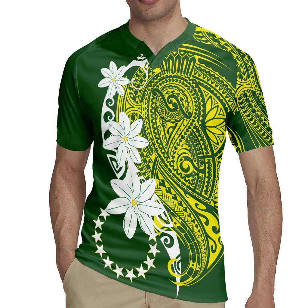 Cook Islands Maori Language Week Rugby Jersey Tiare Maori Kuki Airani Green Pattern LT22 - Polynesian Pride