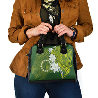 Cook Islands Maori Language Week Shoulder Handbag Tiare Maori Kuki Airani Green Pattern LT22 - Polynesian Pride