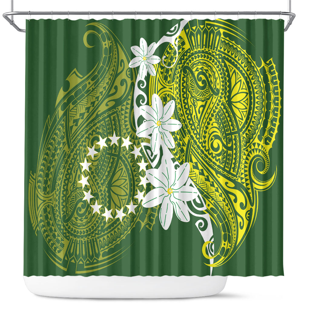 Cook Islands Maori Language Week Shower Curtain Tiare Maori Kuki Airani Green Pattern LT22 Green - Polynesian Pride