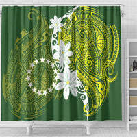 Cook Islands Maori Language Week Shower Curtain Tiare Maori Kuki Airani Green Pattern LT22 - Polynesian Pride