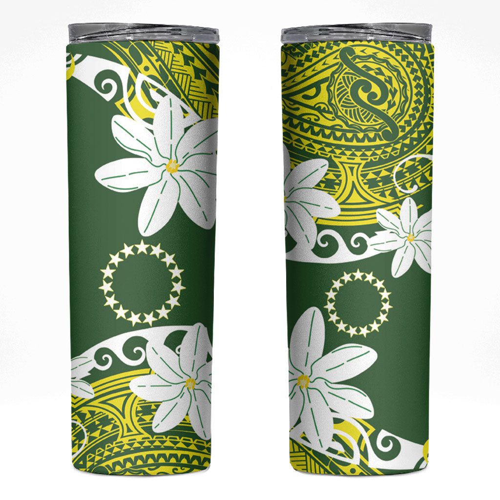 Cook Islands Maori Language Week Skinny Tumbler Tiare Maori Kuki Airani Green Pattern LT22 Green - Polynesian Pride