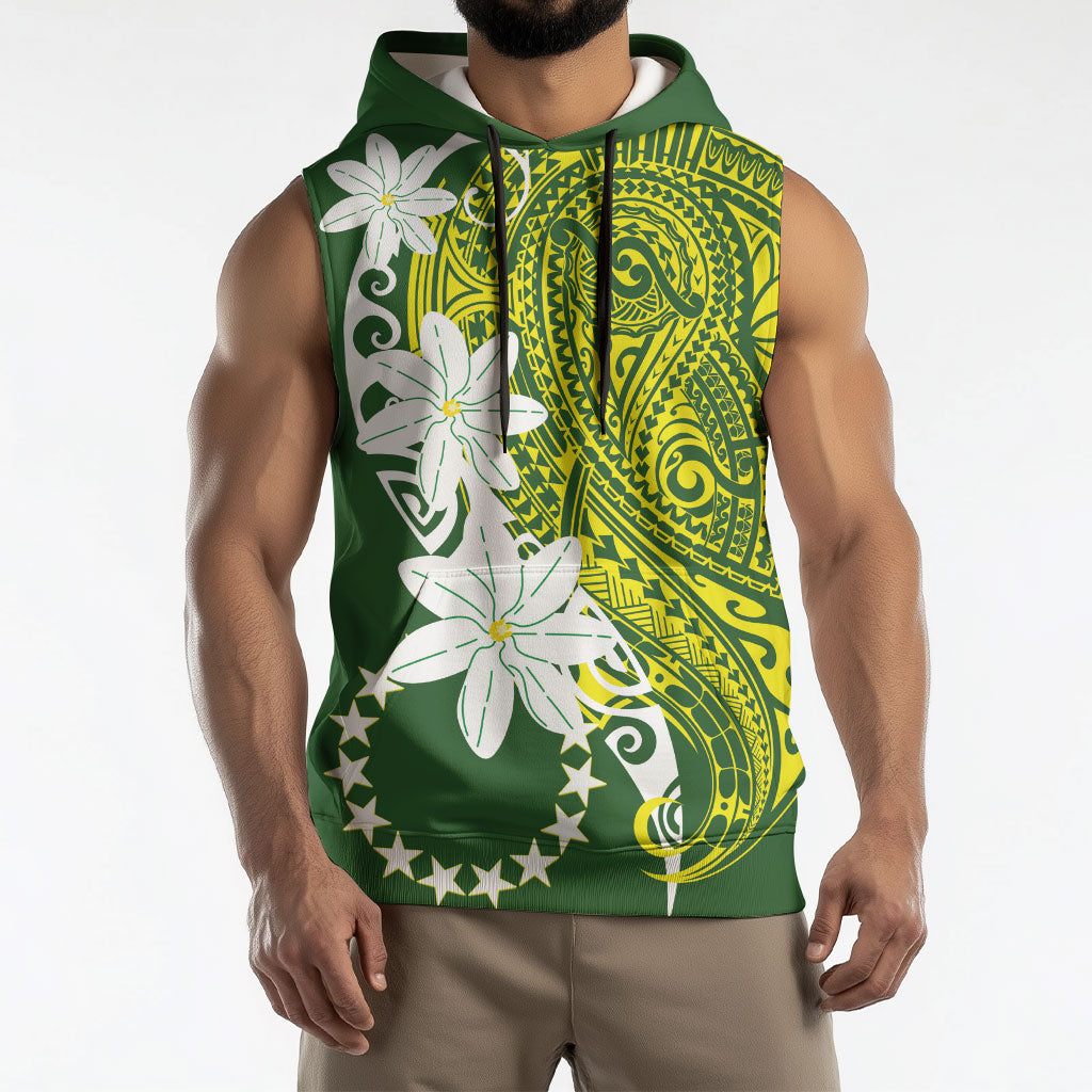 Cook Islands Maori Language Week Sleeveless Hoodie Tiare Maori Kuki Airani Green Pattern LT22 - Polynesian Pride