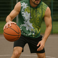 Cook Islands Maori Language Week Sleeveless Hoodie Tiare Maori Kuki Airani Green Pattern LT22 - Polynesian Pride