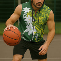 Cook Islands Maori Language Week Sleeveless Zip Hoodie Tiare Maori Kuki Airani Green Pattern LT22 - Polynesian Pride
