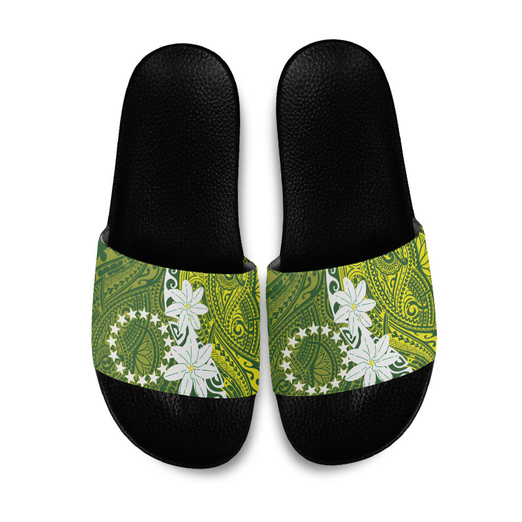 Cook Islands Maori Language Week Slide Sandals Tiare Maori Kuki Airani Green Pattern LT22 Green - Polynesian Pride