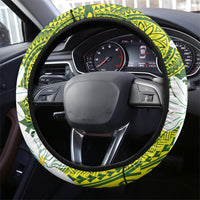 Cook Islands Maori Language Week Steering Wheel Cover Tiare Maori Kuki Airani Green Pattern LT22 - Polynesian Pride