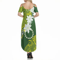 Cook Islands Maori Language Week Summer Maxi Dress Tiare Maori Kuki Airani Green Pattern LT22 - Polynesian Pride