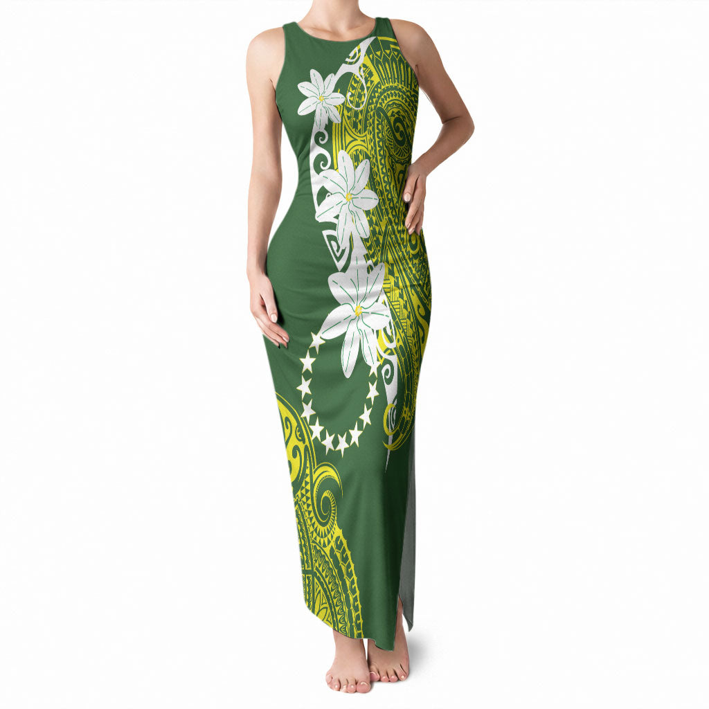 Cook Islands Maori Language Week Tank Maxi Dress Tiare Maori Kuki Airani Green Pattern LT22 Women Green - Polynesian Pride