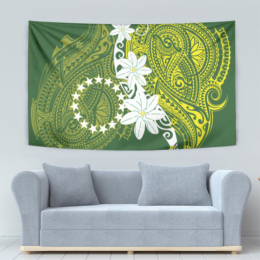 Cook Islands Maori Language Week Tapestry Tiare Maori Kuki Airani Green Pattern LT22 - Polynesian Pride