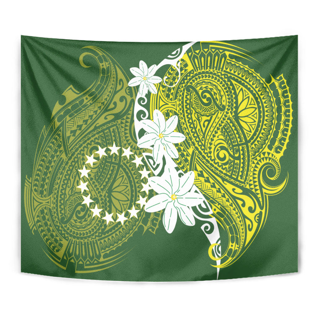 Cook Islands Maori Language Week Tapestry Tiare Maori Kuki Airani Green Pattern LT22 - Polynesian Pride