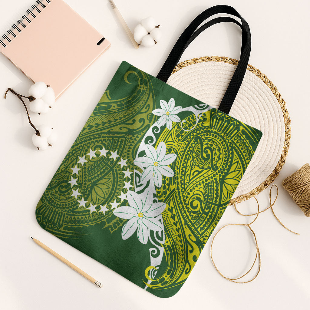 Cook Islands Maori Language Week Tote Bag Tiare Maori Kuki Airani Green Pattern LT22 Black Strap One Size Green - Polynesian Pride