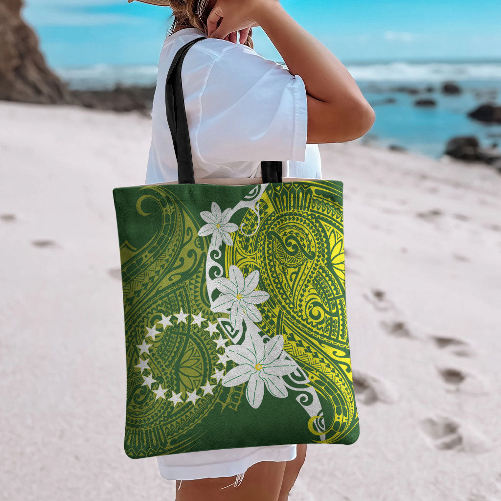 Cook Islands Maori Language Week Tote Bag Tiare Maori Kuki Airani Green Pattern LT22 - Polynesian Pride