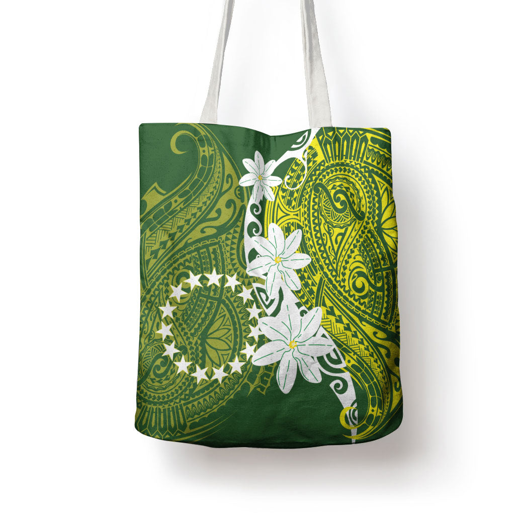 Cook Islands Maori Language Week Tote Bag Tiare Maori Kuki Airani Green Pattern LT22 - Polynesian Pride