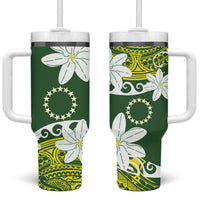 Cook Islands Maori Language Week Tumbler With Handle Tiare Maori Kuki Airani Green Pattern LT22 One Size: 40 oz Green - Polynesian Pride