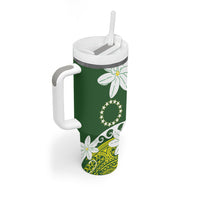 Cook Islands Maori Language Week Tumbler With Handle Tiare Maori Kuki Airani Green Pattern LT22 - Polynesian Pride