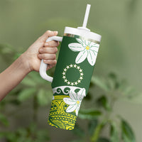 Cook Islands Maori Language Week Tumbler With Handle Tiare Maori Kuki Airani Green Pattern LT22 - Polynesian Pride