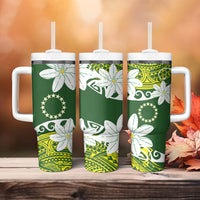 Cook Islands Maori Language Week Tumbler With Handle Tiare Maori Kuki Airani Green Pattern LT22 - Polynesian Pride