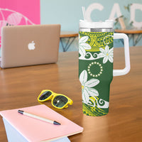 Cook Islands Maori Language Week Tumbler With Handle Tiare Maori Kuki Airani Green Pattern LT22 - Polynesian Pride