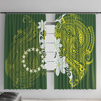 Cook Islands Maori Language Week Window Curtain Tiare Maori Kuki Airani Green Pattern LT22 With Hooks Green - Polynesian Pride
