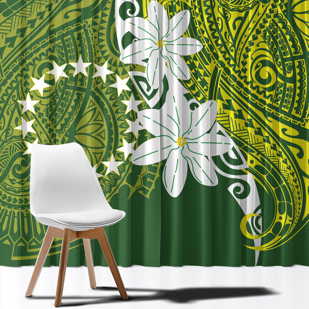Cook Islands Maori Language Week Window Curtain Tiare Maori Kuki Airani Green Pattern LT22 - Polynesian Pride