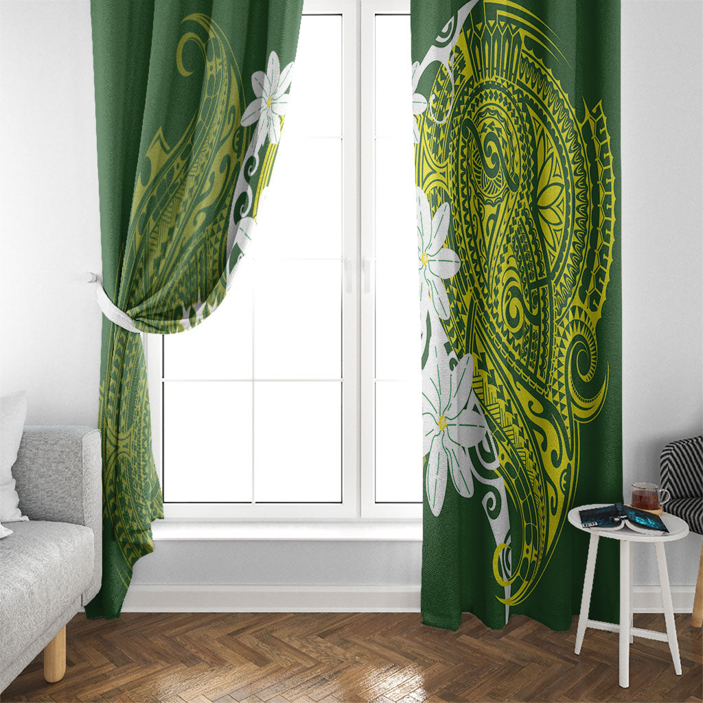 Cook Islands Maori Language Week Window Curtain Tiare Maori Kuki Airani Green Pattern LT22 - Polynesian Pride