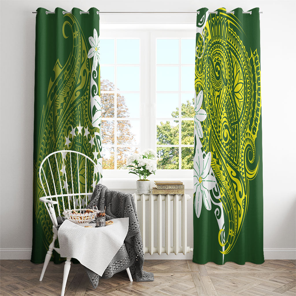 Cook Islands Maori Language Week Window Curtain Tiare Maori Kuki Airani Green Pattern LT22 - Polynesian Pride