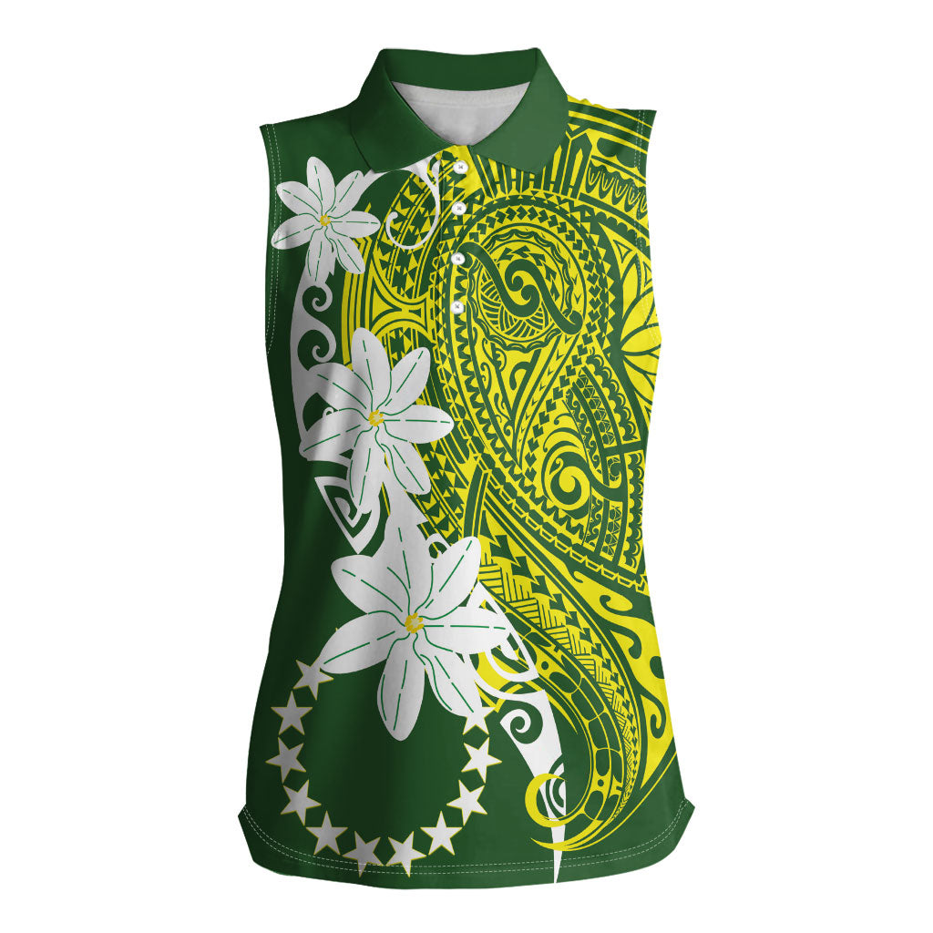 Cook Islands Maori Language Week Women Sleeveless Polo Shirt Tiare Maori Kuki Airani Green Pattern LT22 Female Green - Polynesian Pride