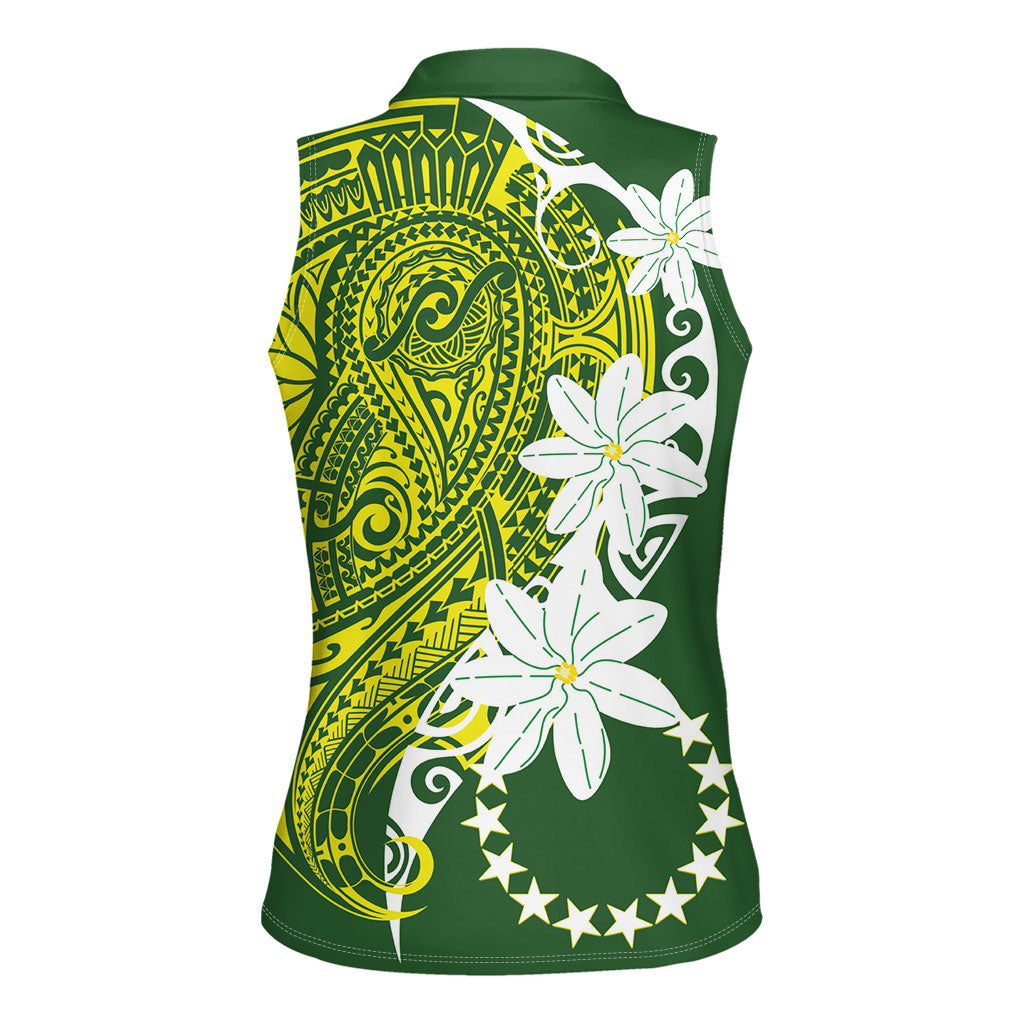 Cook Islands Maori Language Week Women Sleeveless Polo Shirt Tiare Maori Kuki Airani Green Pattern LT22 - Polynesian Pride