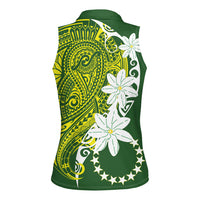 Cook Islands Maori Language Week Women Sleeveless Polo Shirt Tiare Maori Kuki Airani Green Pattern LT22 - Polynesian Pride