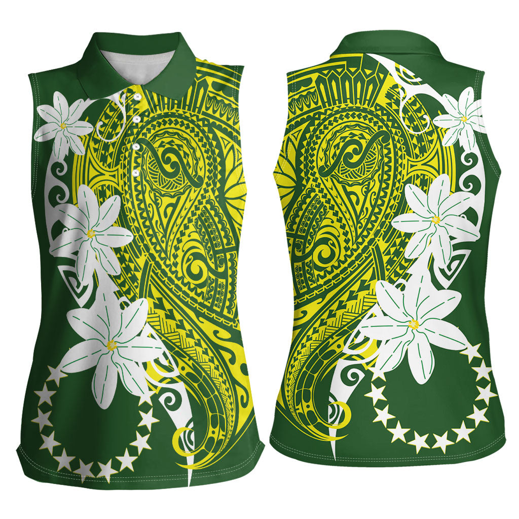 Cook Islands Maori Language Week Women Sleeveless Polo Shirt Tiare Maori Kuki Airani Green Pattern LT22 - Polynesian Pride