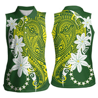 Cook Islands Maori Language Week Women Sleeveless Polo Shirt Tiare Maori Kuki Airani Green Pattern LT22 - Polynesian Pride