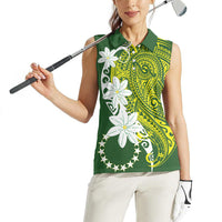 Cook Islands Maori Language Week Women Sleeveless Polo Shirt Tiare Maori Kuki Airani Green Pattern LT22 - Polynesian Pride