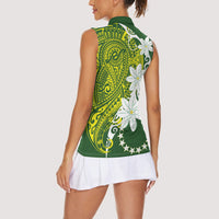 Cook Islands Maori Language Week Women Sleeveless Polo Shirt Tiare Maori Kuki Airani Green Pattern LT22 - Polynesian Pride