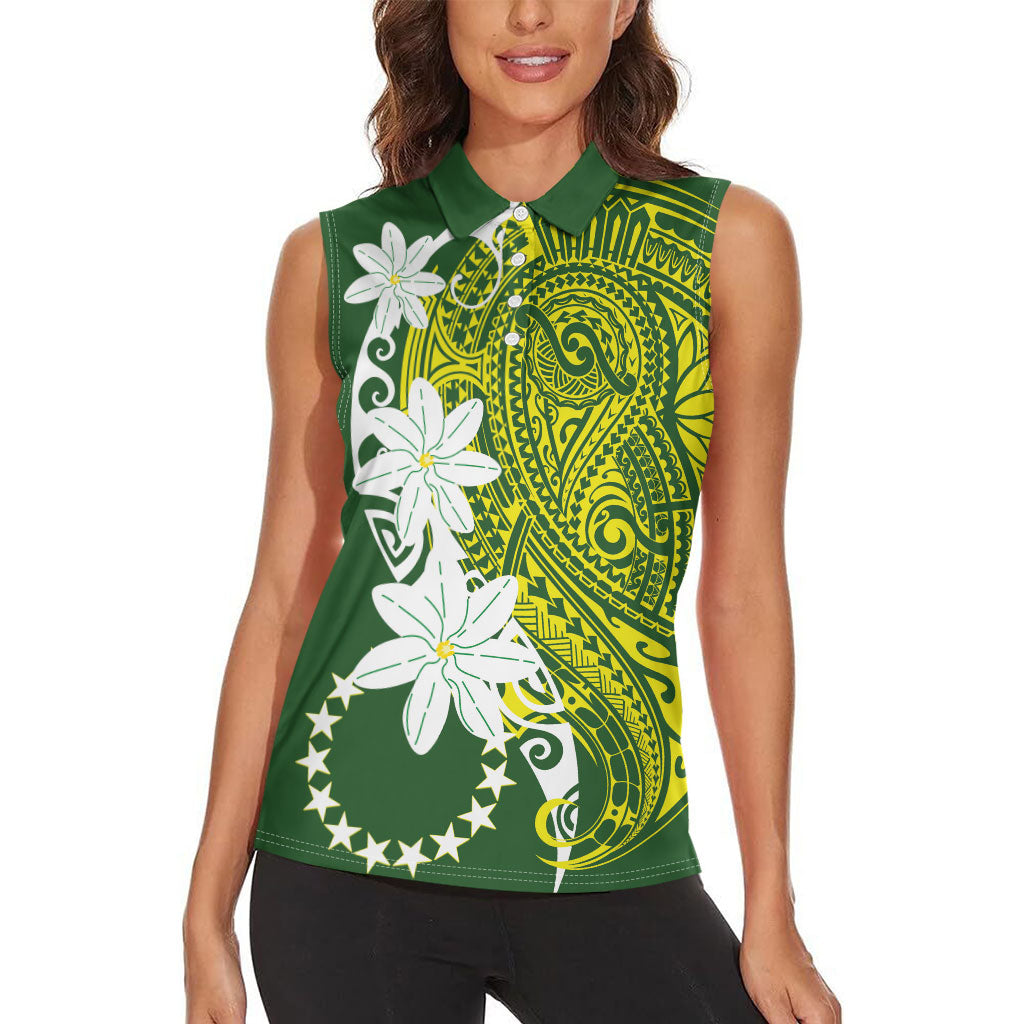 Cook Islands Maori Language Week Women Sleeveless Polo Shirt Tiare Maori Kuki Airani Green Pattern LT22 - Polynesian Pride