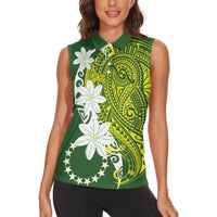 Cook Islands Maori Language Week Women Sleeveless Polo Shirt Tiare Maori Kuki Airani Green Pattern LT22 - Polynesian Pride