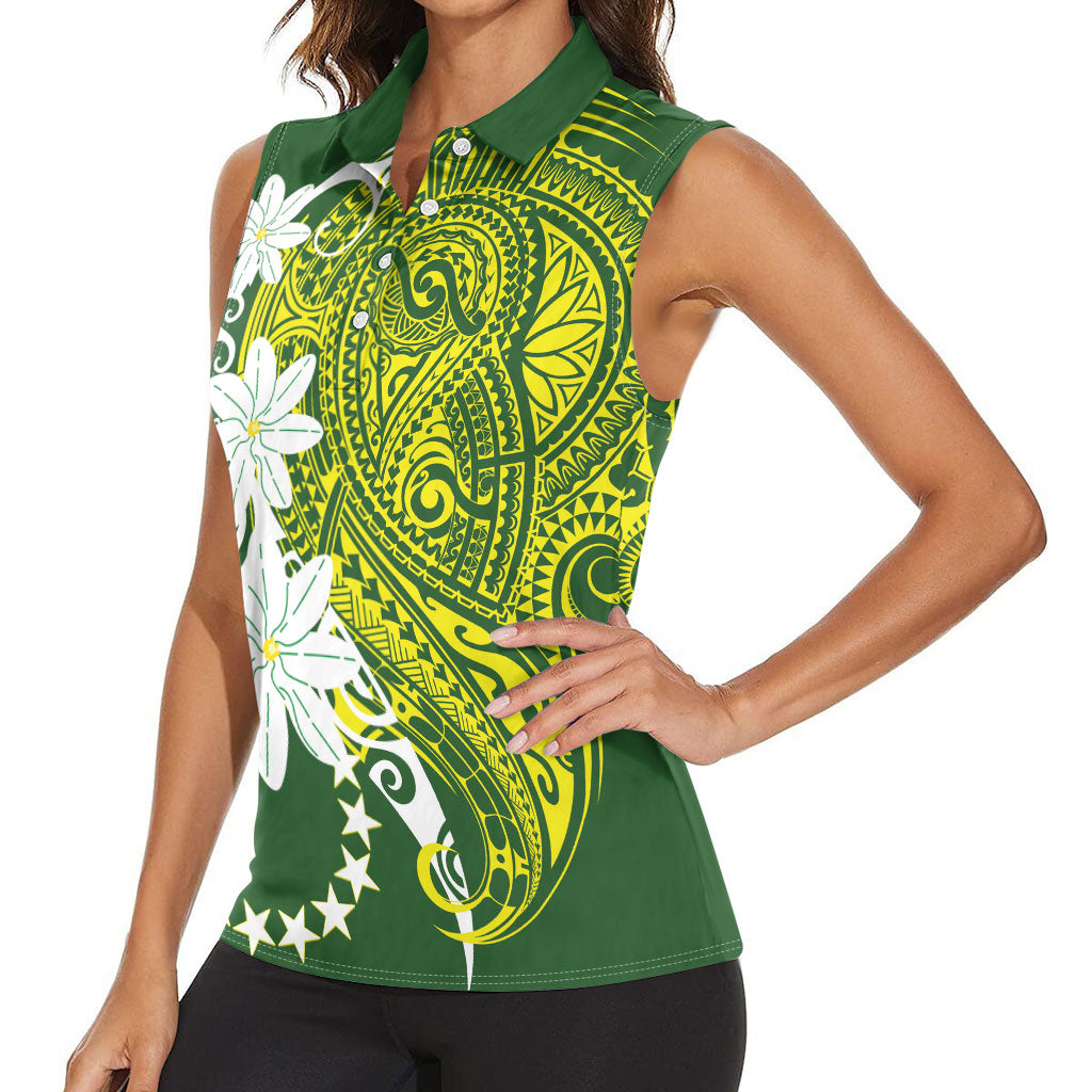 Cook Islands Maori Language Week Women Sleeveless Polo Shirt Tiare Maori Kuki Airani Green Pattern LT22 - Polynesian Pride