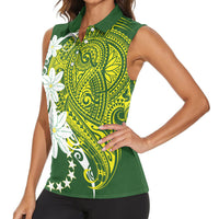 Cook Islands Maori Language Week Women Sleeveless Polo Shirt Tiare Maori Kuki Airani Green Pattern LT22 - Polynesian Pride