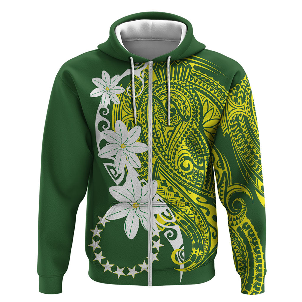 Cook Islands Maori Language Week Zip Hoodie Tiare Maori Kuki Airani Green Pattern LT22 Zip Hoodie Green - Polynesian Pride