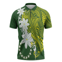 Cook Islands Maori Language Week Zipper Polo Shirt Tiare Maori Kuki Airani Green Pattern LT22 Green - Polynesian Pride