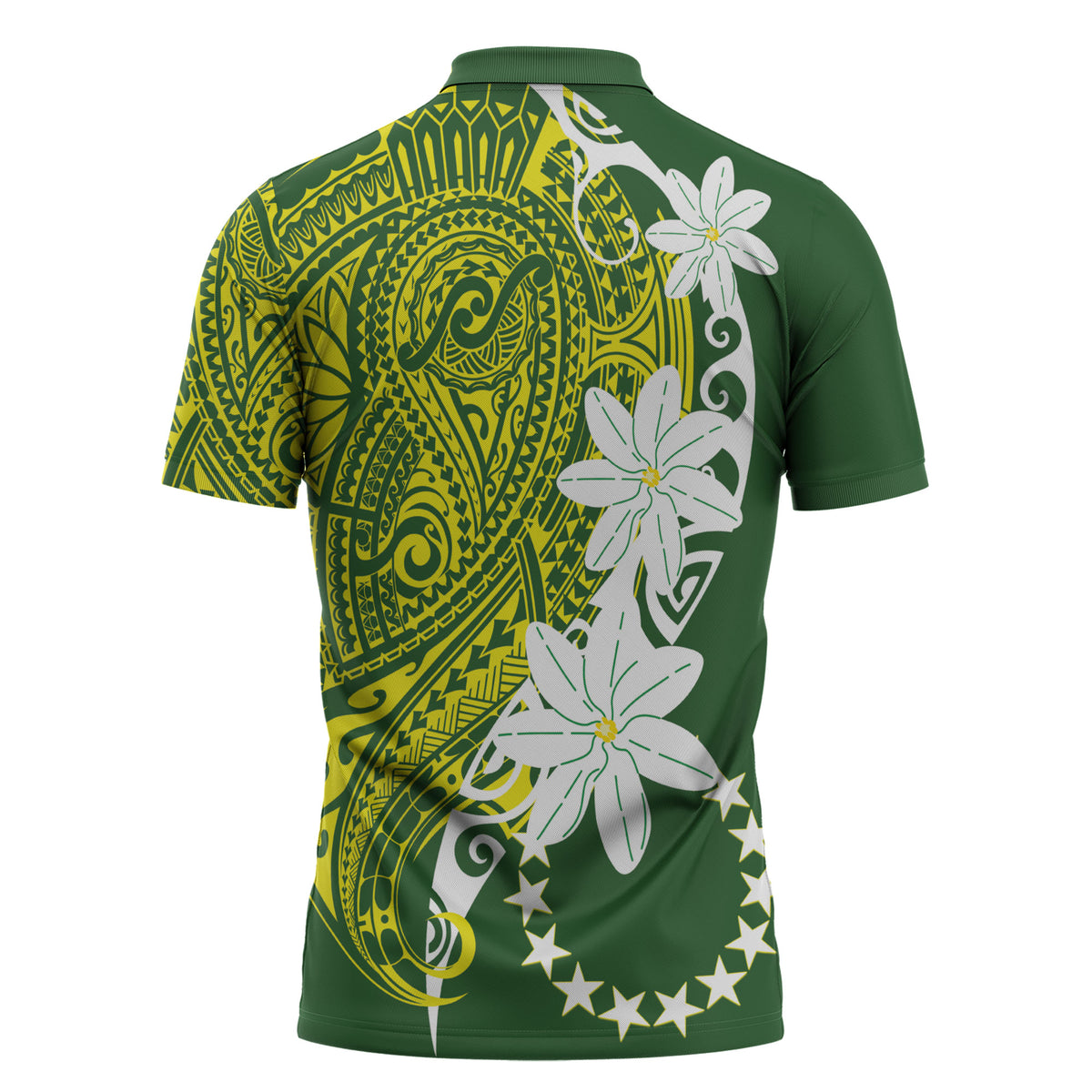 Cook Islands Maori Language Week Zipper Polo Shirt Tiare Maori Kuki Airani Green Pattern LT22 - Polynesian Pride