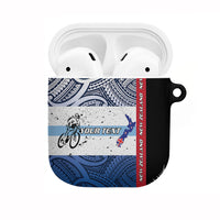 Personalised Cycling New Zealand AirPods Case Aotearoa Map Fern Maori Pattern LT22 Blue - Polynesian Pride