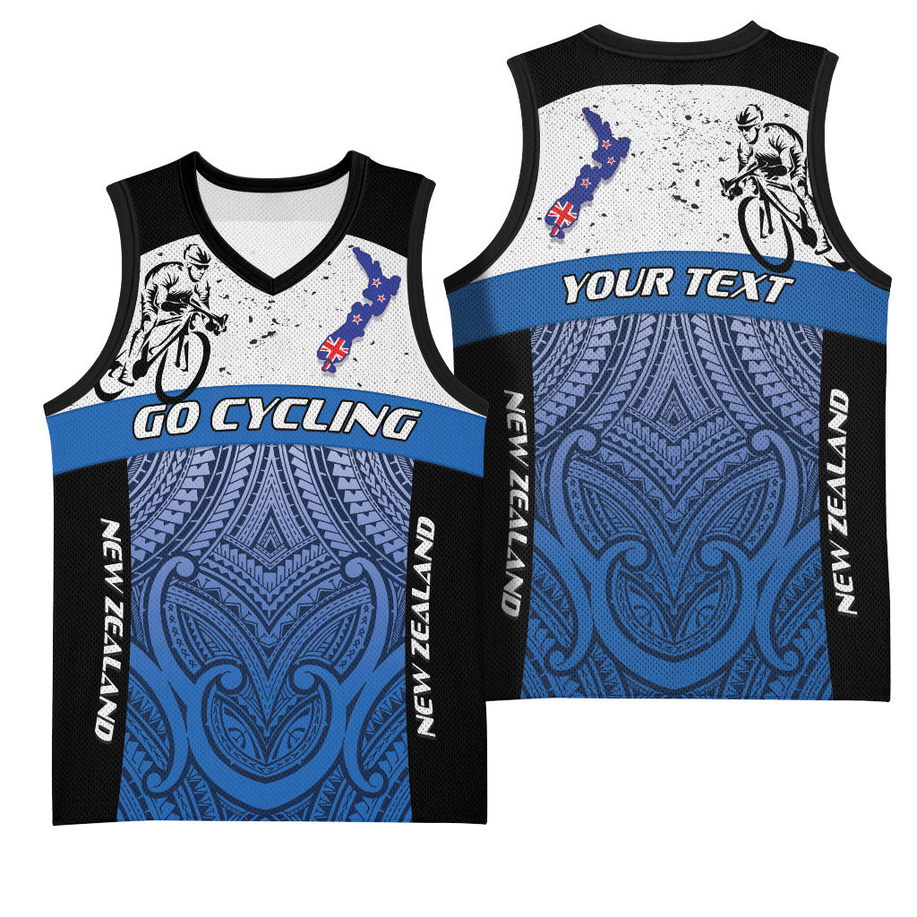 Personalised Cycling New Zealand Basketball Jersey Aotearoa Map Fern Maori Pattern