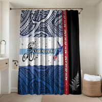 Personalised Cycling New Zealand Bathroom Set Aotearoa Map Fern Maori Pattern