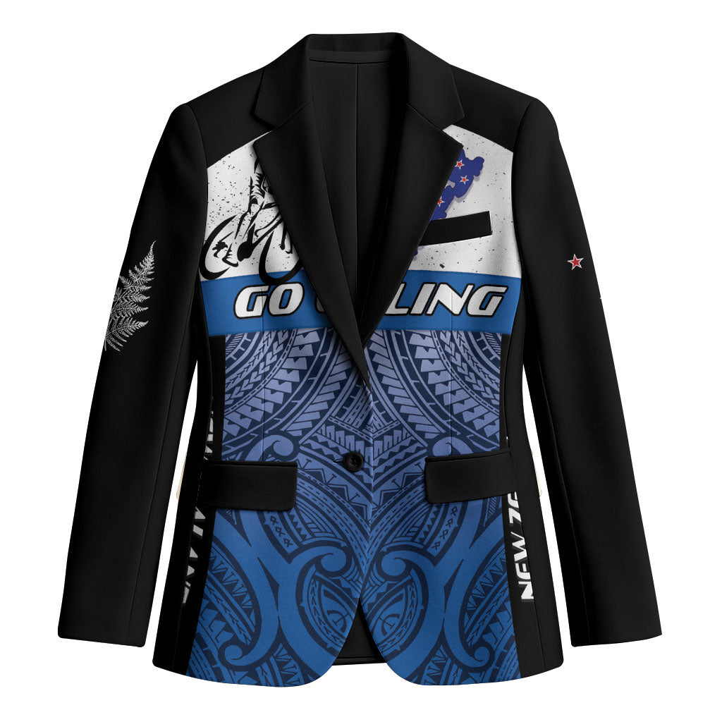 Personalised Cycling New Zealand Blazer Aotearoa Map Fern Maori Pattern