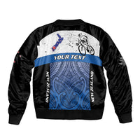 Personalised Cycling New Zealand Bomber Jacket Aotearoa Map Fern Maori Pattern