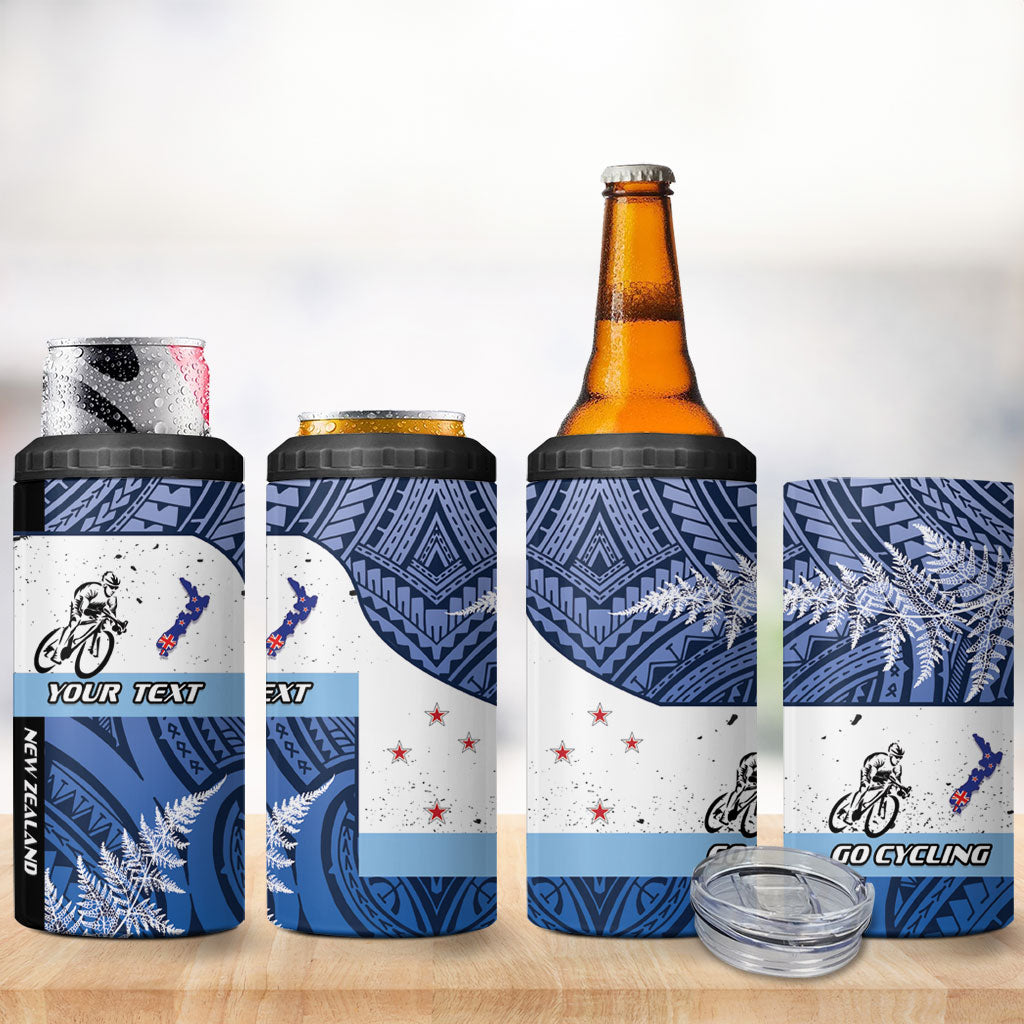 Personalised Cycling New Zealand 4 in 1 Can Cooler Tumbler Aotearoa Map Fern Maori Pattern LT22 - Polynesian Pride