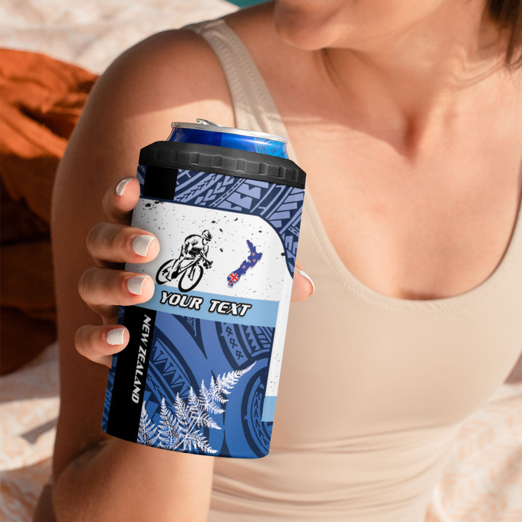 Personalised Cycling New Zealand 4 in 1 Can Cooler Tumbler Aotearoa Map Fern Maori Pattern LT22 - Polynesian Pride