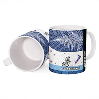 Personalised Cycling New Zealand Ceramic Mug Aotearoa Map Fern Maori Pattern