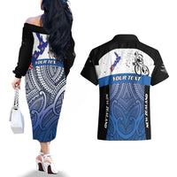 Personalised Cycling New Zealand Couples Matching Off The Shoulder Long Sleeve Dress and Hawaiian Shirt Aotearoa Map Fern Maori Pattern LT22 - Polynesian Pride