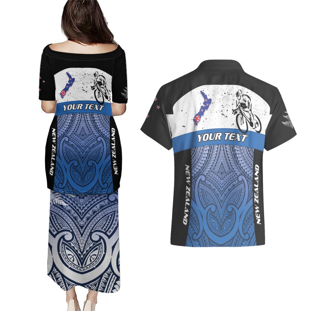 Personalised Cycling New Zealand Couples Matching Puletasi and Hawaiian Shirt Aotearoa Map Fern Maori Pattern LT22 - Polynesian Pride